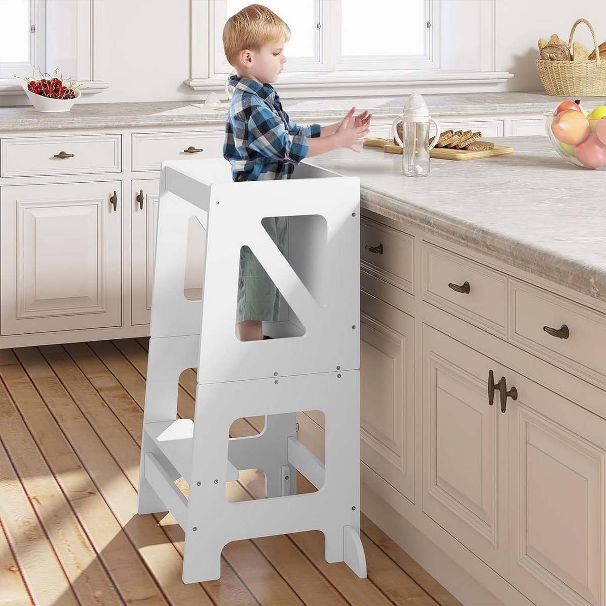 SureDeal® - leertoren - Kinderkruk - Kindertafel - Schoolbord - Valbeveiliging - Wit - 35x45x86 cm