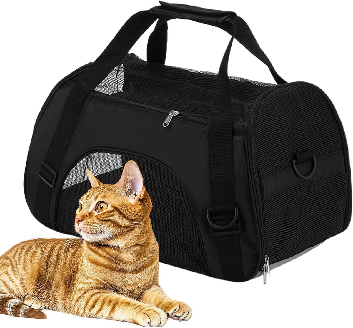 Dieren Reismand - Draagbare Tas - Comfortabel Vervoer - Geïntegreerd Ventilatiesysteem - 53x36x26cm - Zwart