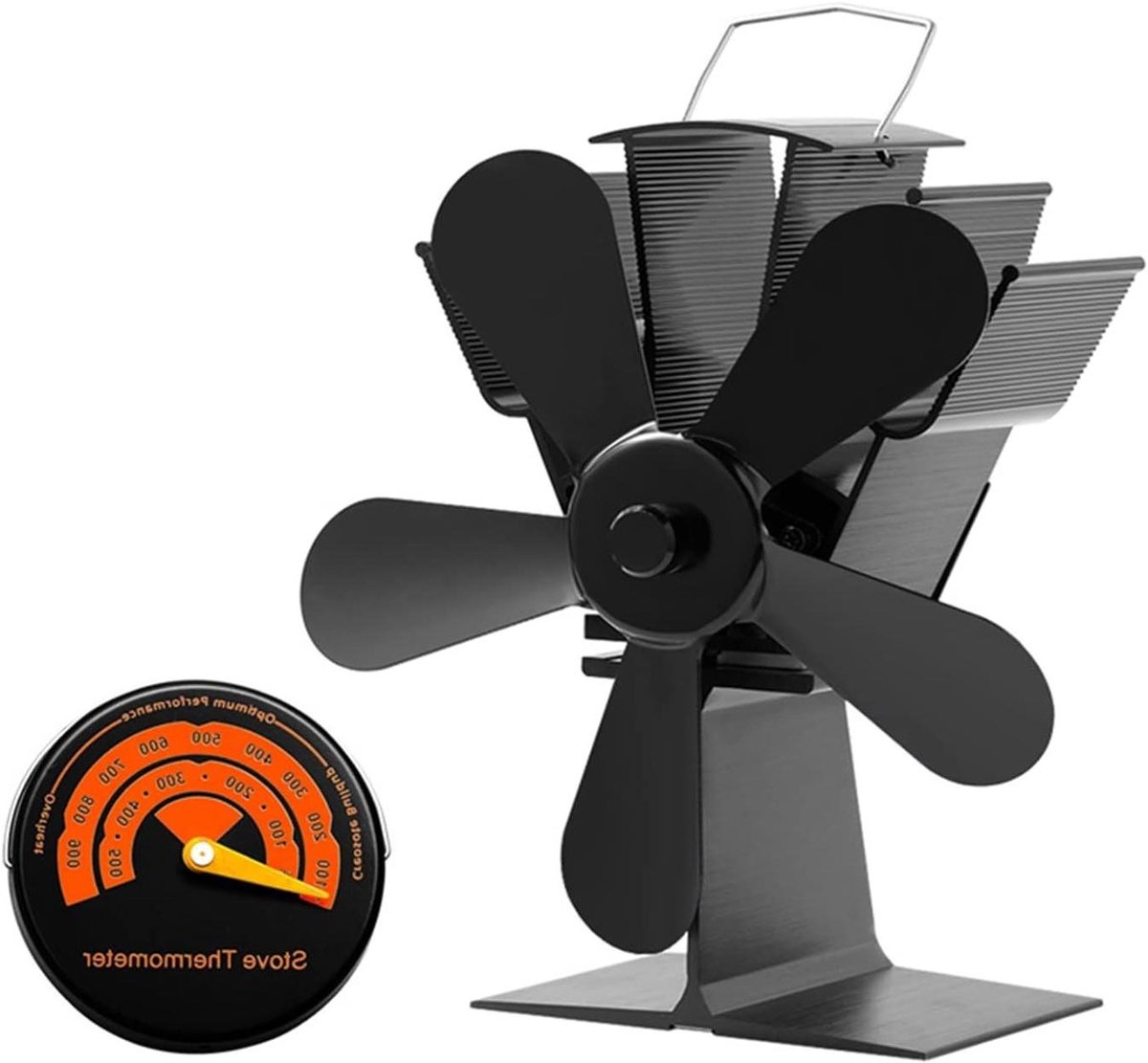 Haard Ventilator - Warmte Ventilator - Efficiënte Warmte - Zonder Elektriciteit - 5 Bladen - Met Thermometer