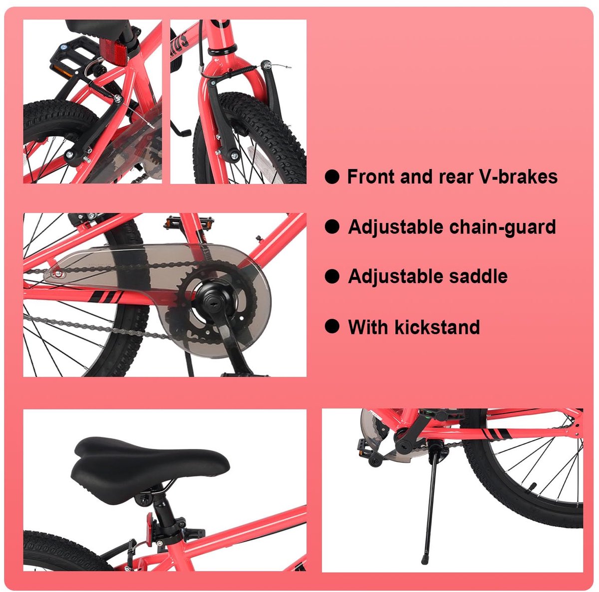 SnelShoppen - Glerc AMOS Kinderfiets 20 inch voor jongens en meisjes van 6, 7, 8, 9 jaar, met dubbele handremmen, kickstandaard en 6 versnellingen in