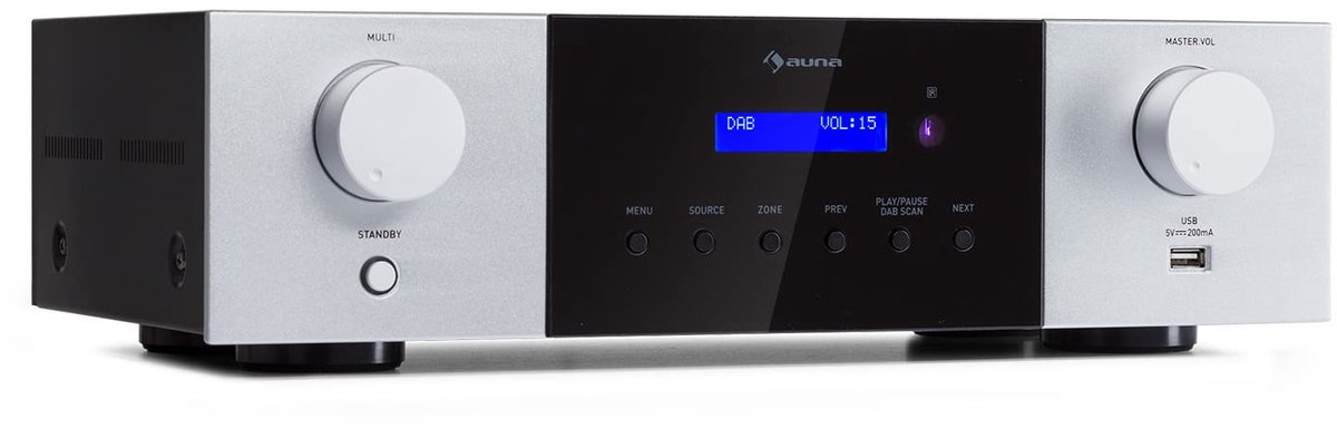 SnelShoppen - Auna AMP-4000 DAB hifi stereo versterker met DAB+ radio, USB afstandsbediening, zwart-wit versterker met LED display voor thuisgebruik thumbnail 4