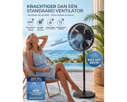 Krachtige Statiefventilator - Tafelventilator- 85W - 25CM - 3 Snelheden - Zwart