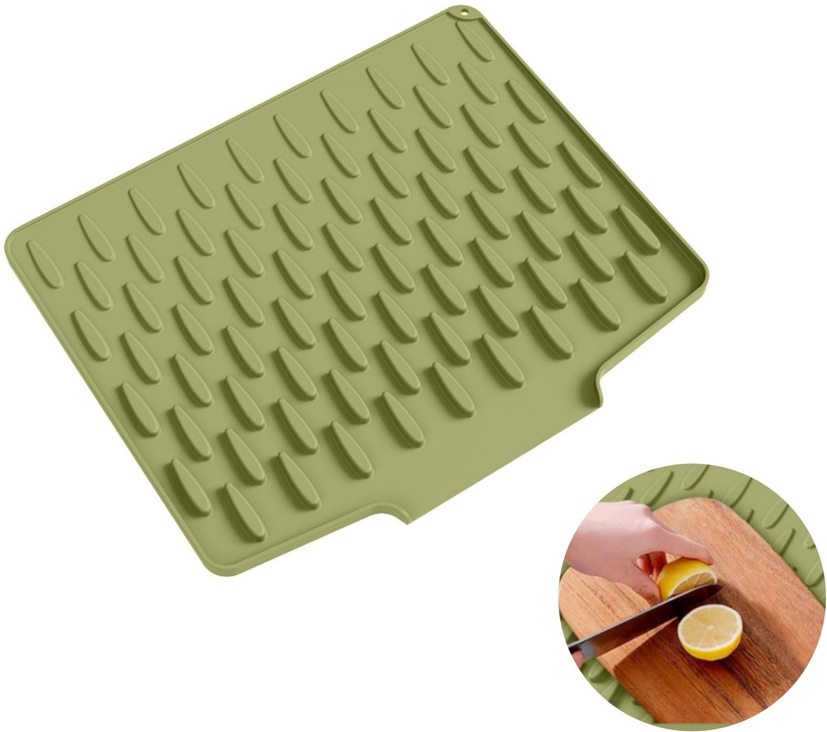 1 stuk - Afwasmat - siliconen afdruiprek voor op het aanrecht - milieuvriendelijk en sneldrogend - gemakkelijk schoon te maken - multifunctioneel afdruiprek - met hittebestendige mat (30 x 40 cm, groente)