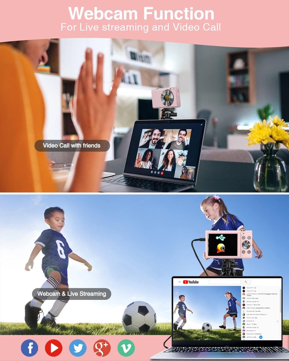 SnelShoppen - Digitale Camera 1520P Autofocus FHD 48MP Vlogging Camera met 2,8 inch Scherm, 16X Digitale Zoom, Draagbare Mini Camera voor Kinderen, Ti thumbnail 5