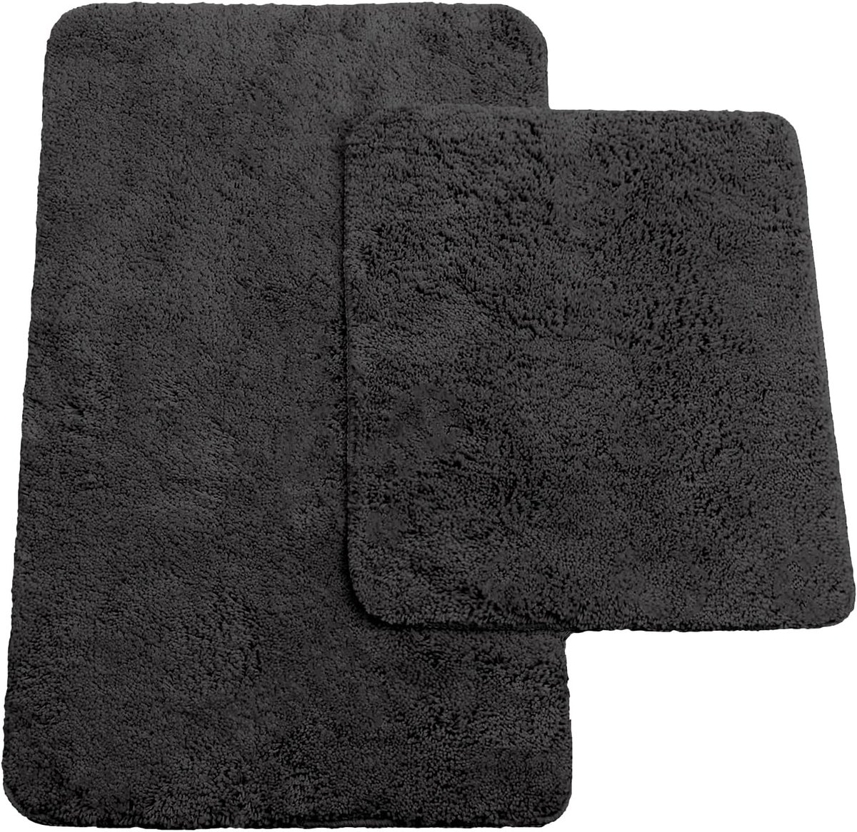 SnelShoppen - Badmatten Set van 2 - Zwart - Badmat 50x80 cm & Toiletmat 45x50 cm - Zacht en Antislip - Perfect voor Badkamer en Toilet