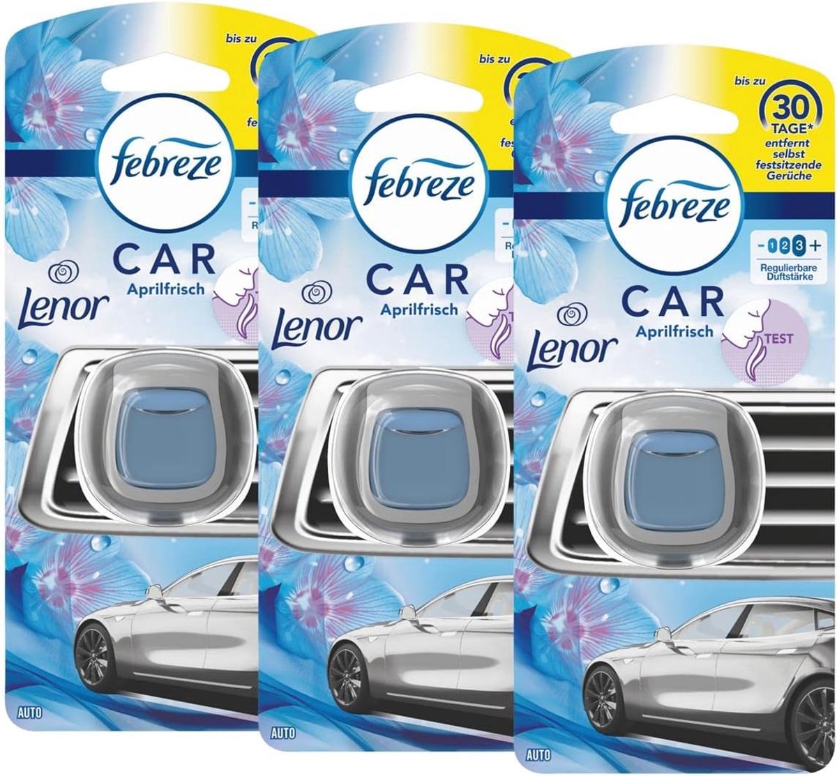 SnelShoppen - Autofrisse geurverfrisser set van 3, Lenor aprilfris, geurverwijderend, voor auto, fris gewassen geur, tot 30 dagen, geurabsorberend, id