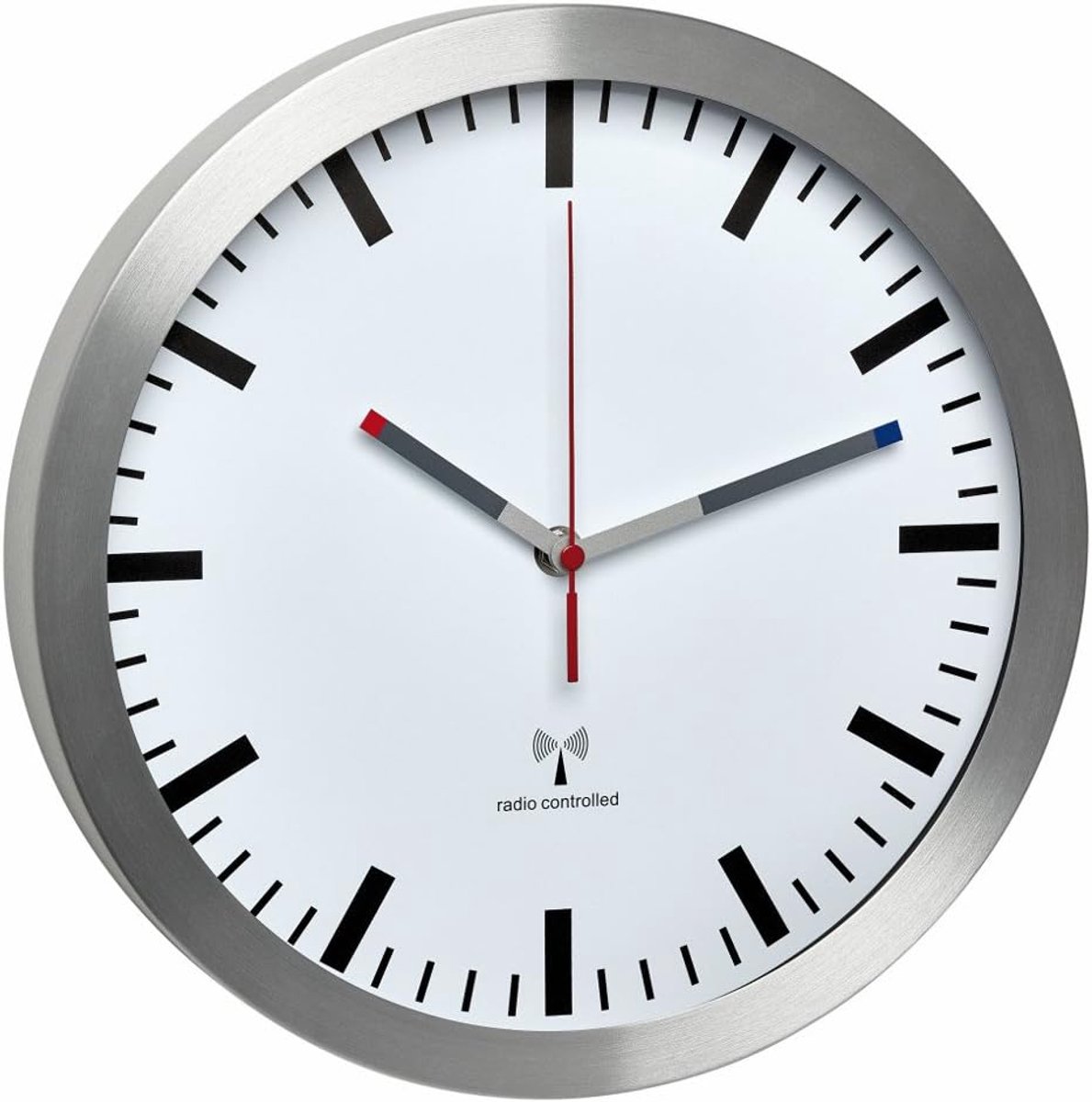 Thijox - Analoge Radiogestuurde Wandklok Ø 30 cm - Geluidsarm Sweep Uurwerk - Aluminium Frame met Glazen Afdekking - Wit - Tijdloze Klok voor Woonkame
