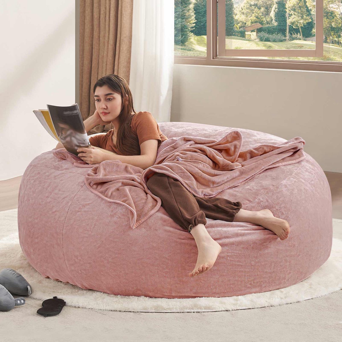 MODENUIT Zitzak 150 x 150 x 60 cm - Vormbaar Voor Lezen En Loungen - Voor Slaapkamer - Fluweel Roze