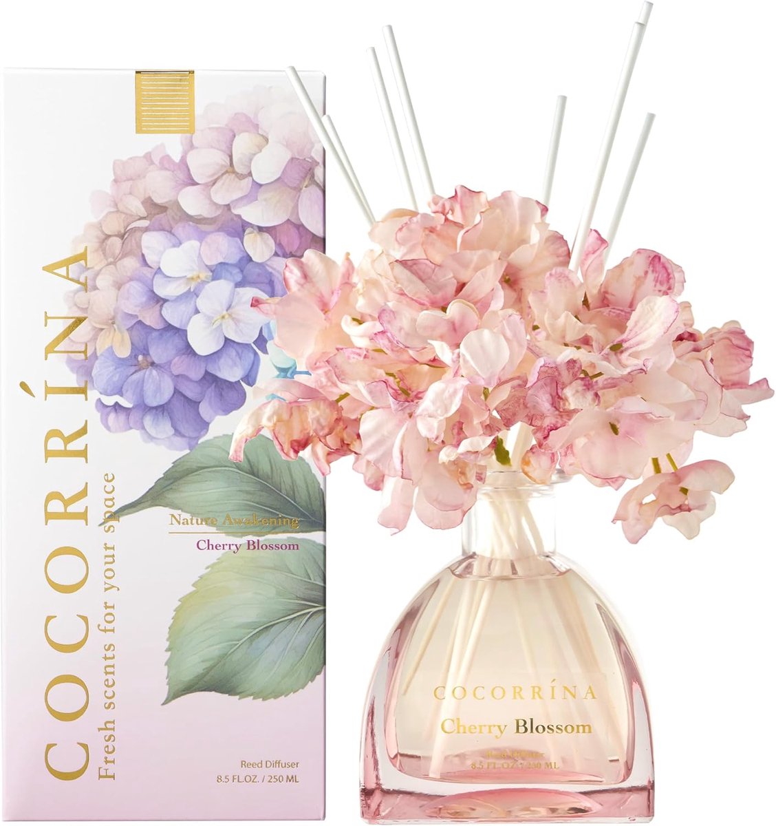 SnelShoppen - Geurkaars Cherry Blossom 250 ml met 8 Geursticks - Natuurlijke Langdurige Geur voor Woonkamer, Slaapkamer, Badkamer, Boekenplank Decorat