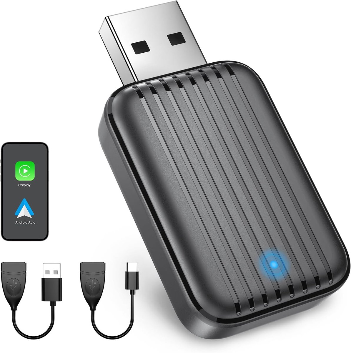 SnelShoppen - 2026 Mini 2-in-1 Carplay Dongle - Draadloze Adapter voor Android Auto en Apple CarPlay - USB-C/A - Plug & Play - Voor iPhone iOS 10+ en