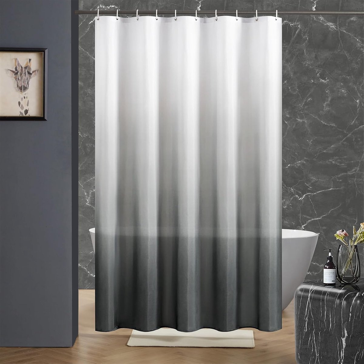 SnelShoppen - Douchegordijn Mildew Bestendig, Waterdicht Polyester, Wasbaar, Inclusief 8 Haakjes, Wit tot Donkergrijs, Smal 120 x 200 cm voor Badkamer