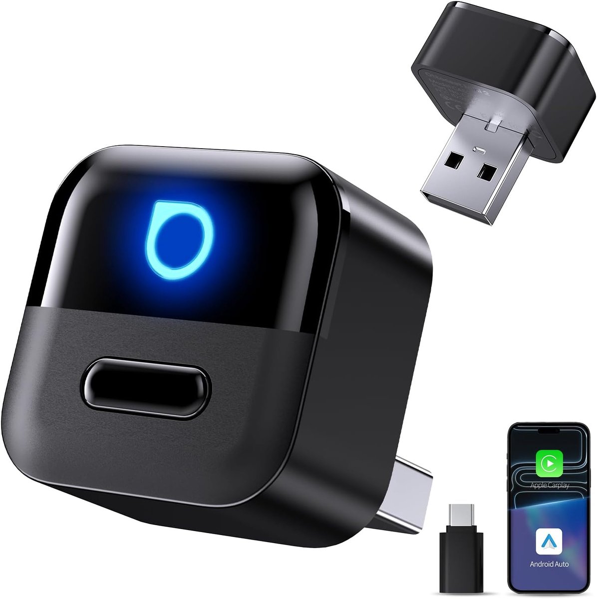 SnelShoppen - OTTOCAST Mini Pico 2026 2-in-1 CarPlay Android Auto Draadloze Adapter, Plug & Play, USB Type-C, Slimme Knop, OTA Upgrade, Geschikt voor