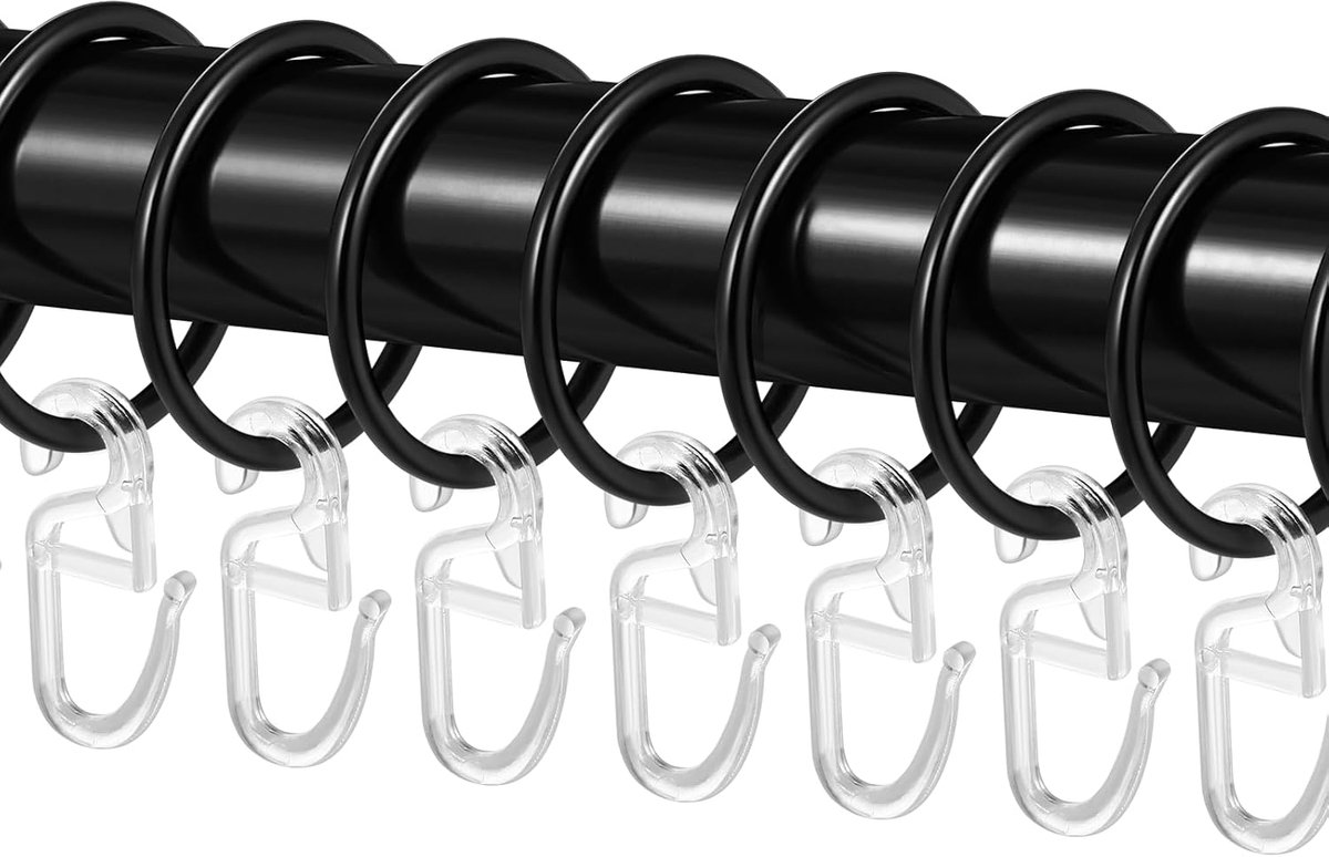 SnelShoppen - 40 Stuks Metal Curtain Rings, Zwarte Gordijnringen met 40 Plastic Gordijnhaken, 40mm Binnen Diameter, Perfect voor Raam, Deur en Doucheg