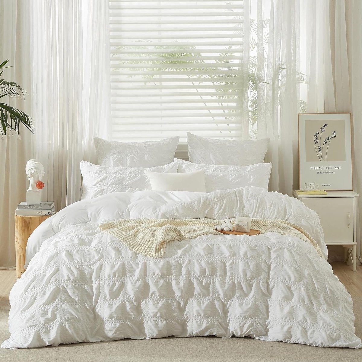 SnelShoppen - Seersucker Dekbedovertrek 200 x 200 cm - Zachte Microfiber Bedset - Ademend en Modern - Inclusief 2 Kussenslopen 80 x 80 cm - Zomer Wit