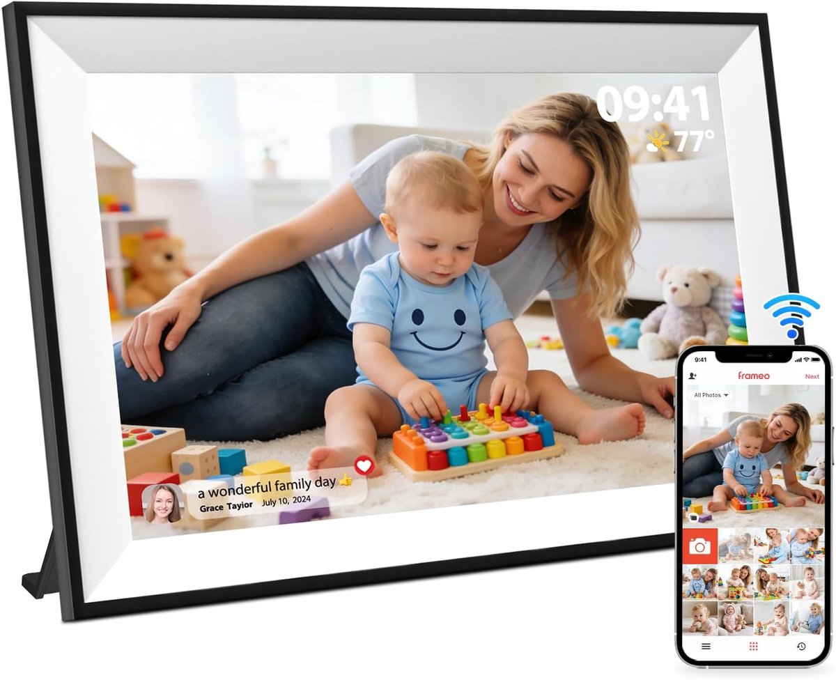 SnelShoppen - Digitale Fotolijst 10.1 Inch WiFi 1280 x 800 HD IPS Touchscreen 32GB - Automatische Rotatie, Wandmontage, Foto Delen via App, Cadeau voo
