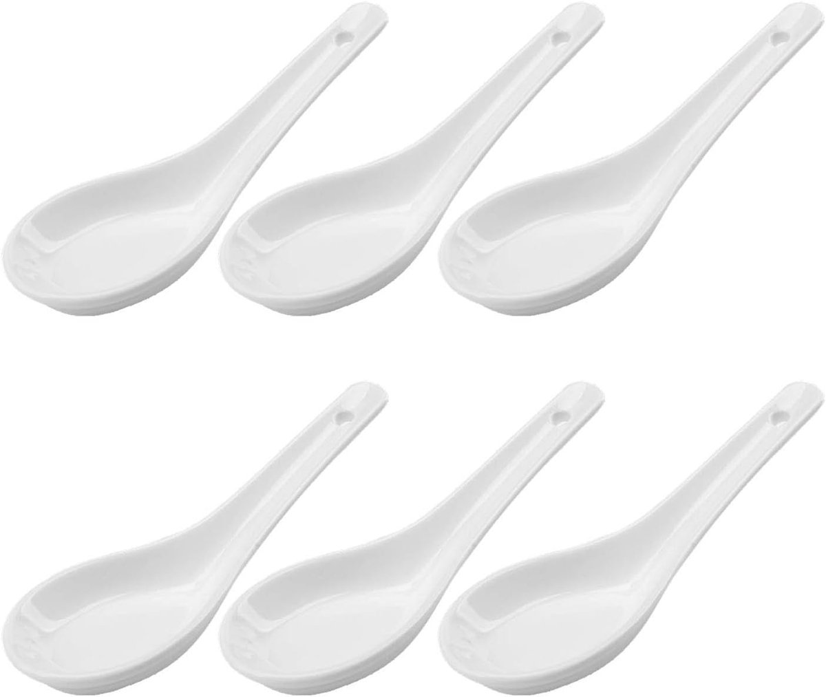SnelShoppen - 6 Stuks Soeplepels Set - Porselein Serveerlepels voor Rijst, Nasi Goreng, Wonton, Ramen, Pho, Wit, Keramische Lepels voor Keuken en Fees