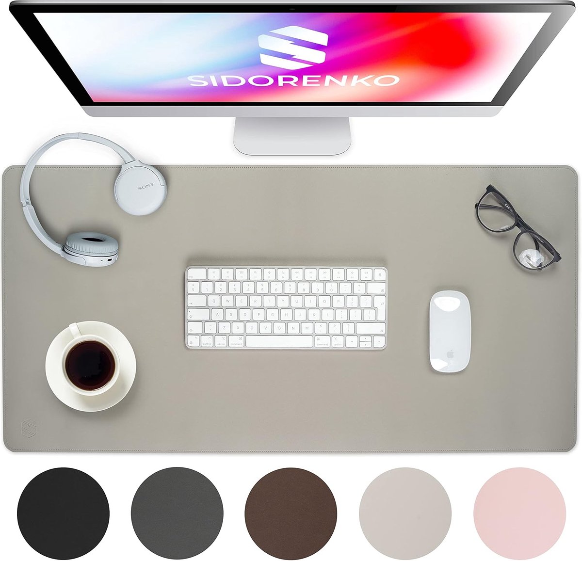 SnelShoppen - Desk Mat PU Leer 80x40 cm - Lichtgrijs - Grote Mouse Mat XXL met Gestikte Randen - Bureau Onderlegger voor Laptop en Computer