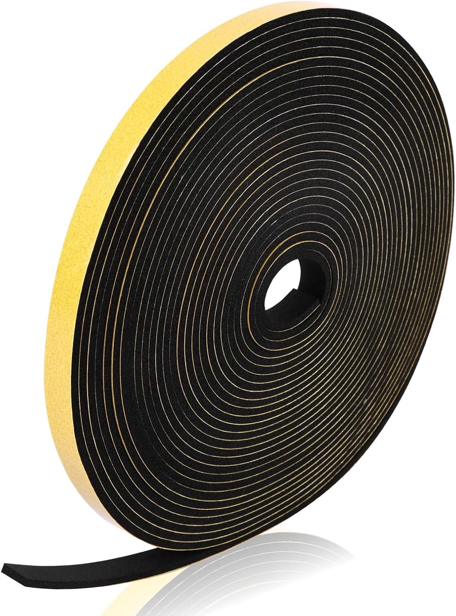 SnelShoppen - Sealing Tape voor Deuren en Vensters - Zelfklevende Foam Tape - Geluidsisolatie en Warmte-isolatie - Zwart 12mm x 3mm x 10m - Duurzaam e