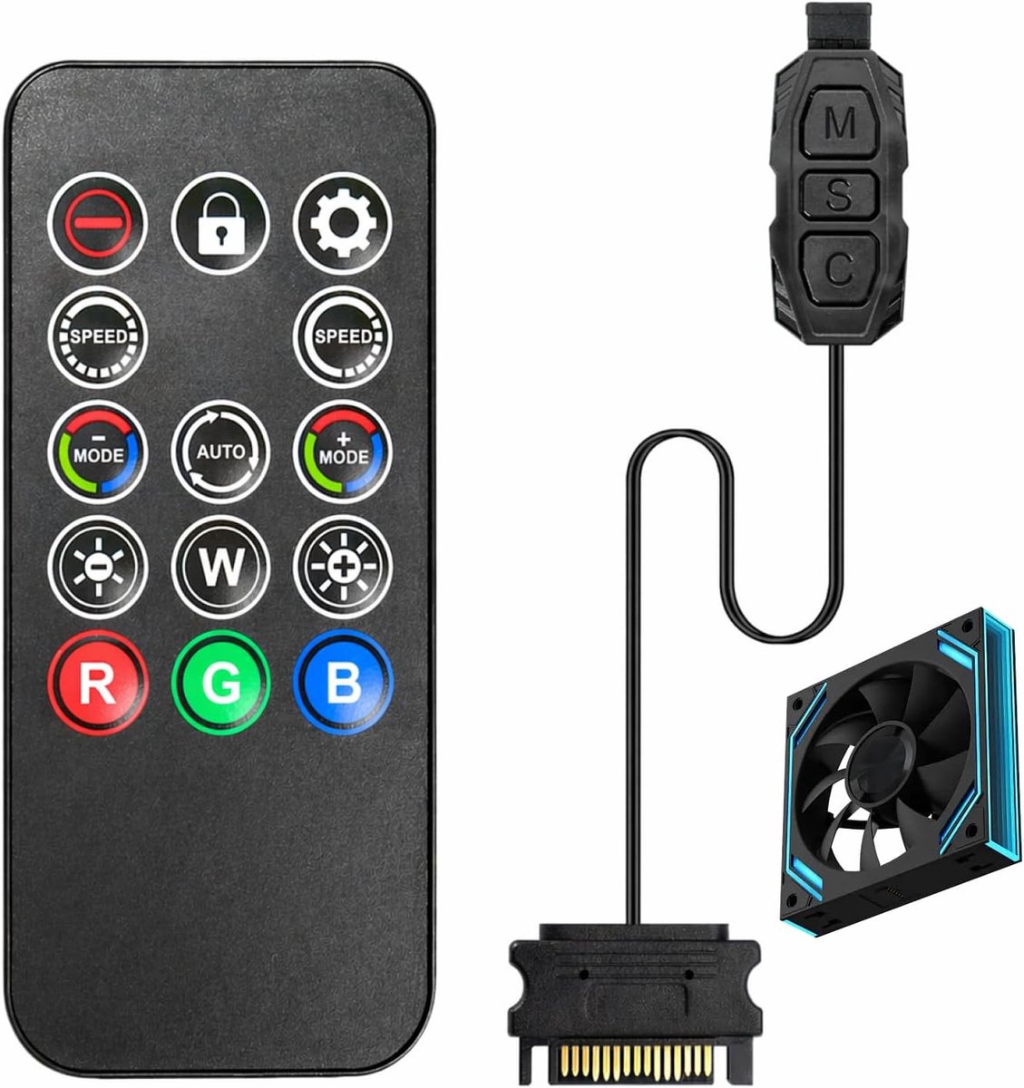 SnelShoppen - ARGB Controller met IR Afstandsbediening, 14 Knoppen, 5V 3 Pin, Draadloze RGB Hub, Geschikt voor PC Fans en Gaming Verlichting, 2 Meter
