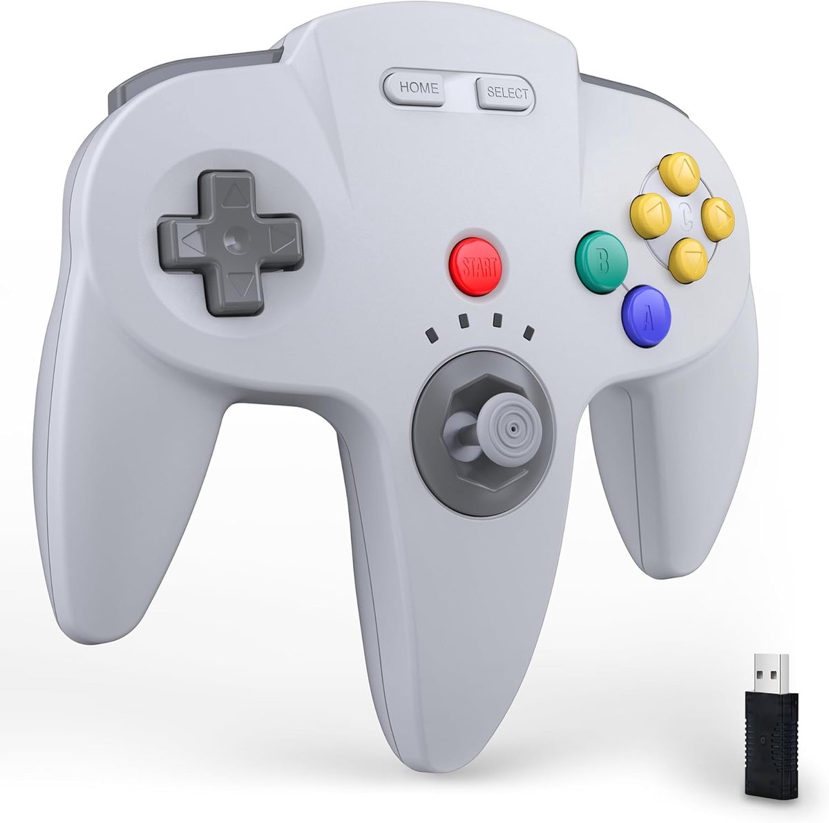 SnelShoppen - Draadloze N64 Switch-controller voor Switch 1 2/Lite/OLED en PC | 2.4GHz USB Receiver, Plug & Play, Vibratiefunctie, Grijs