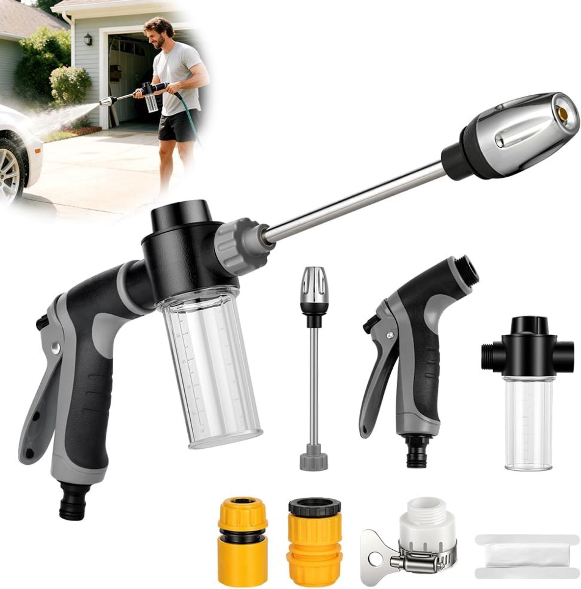 SnelShoppen - High Pressure Gun Set voor Tuinslang, 5-delige Power Jet Spuitkoppen, Tuinaccessoires, Robuuste Metaal TurboWasher voor Tuin en Patio