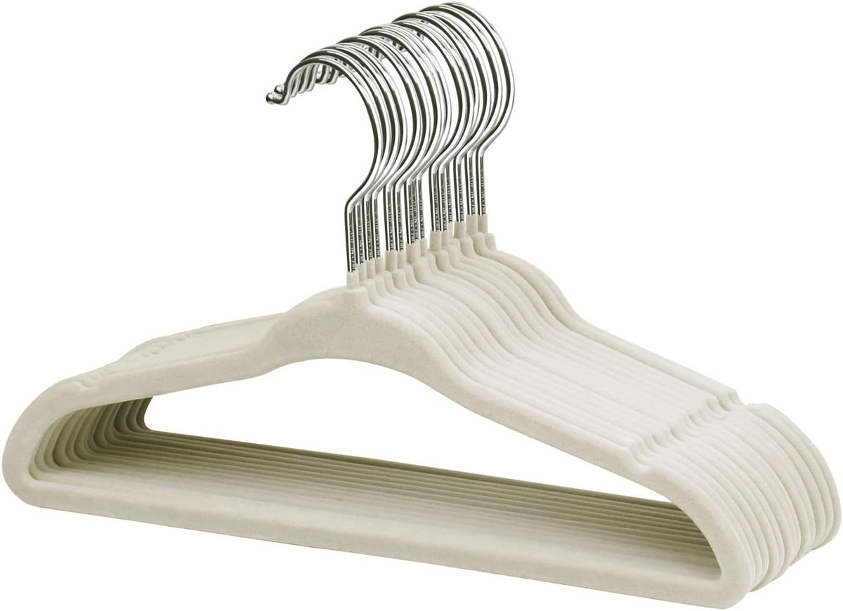 SnelShoppen - 15 Stuks Baby Kleding Hangers 28 cm met Velvet - Ultra Dun, 360° Rotatie, Anti-Slip Design in Crème Wit - Ideaal voor Kinderen en Baby's