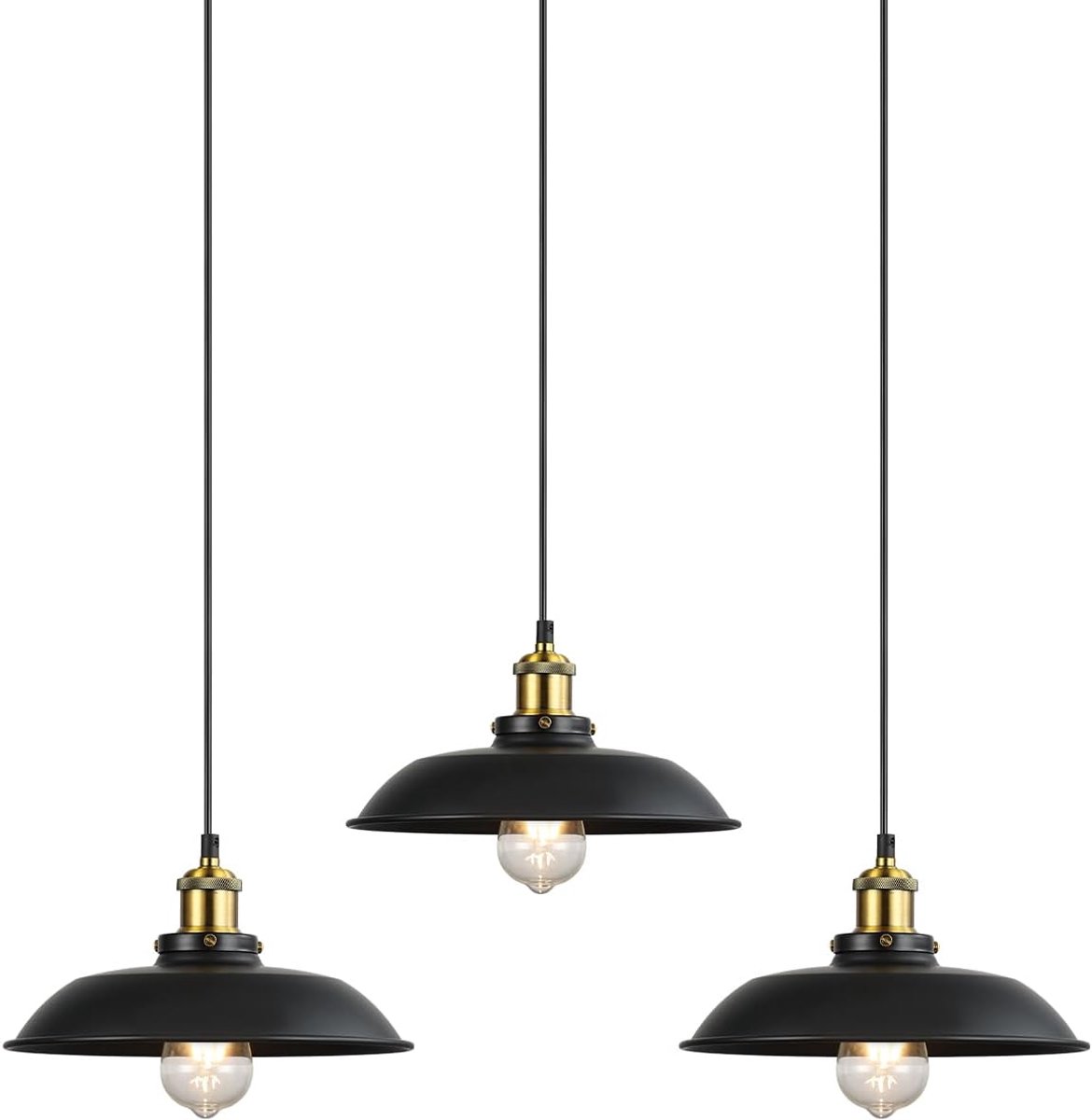 SnelShoppen - Set van 3 Zwarte Industriële Plafondlampen voor Boerderij, Restaurant, Eilan