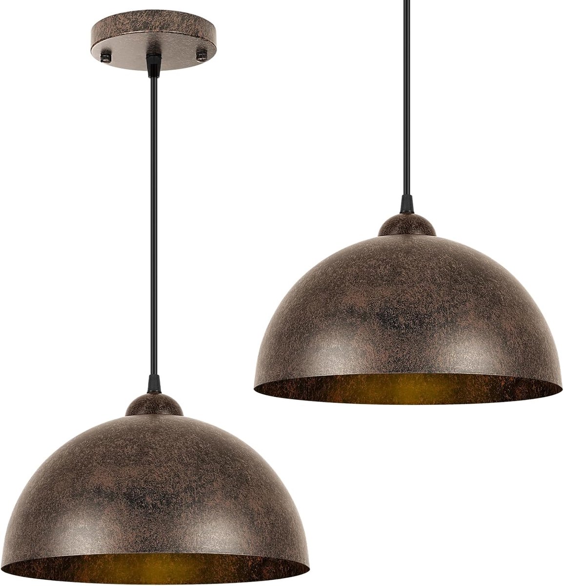 SnelShoppen - Moderne Hanglamp 2 Stuks Metalen Lampschaduw Vintage Binnenverlichting Pendellamp E27 Chandelier Voor Keuken, Woonkamer, Slaapkamer, Res