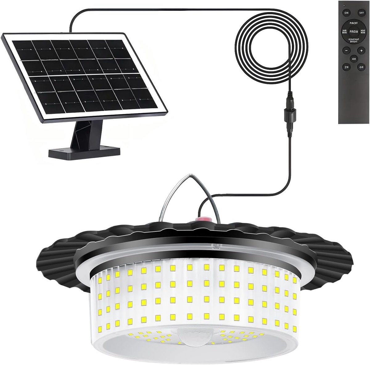 SnelShoppen - Outdoor Indoor Solar Shed 244 LED 360 Graden Garage Lichten met Afstandsbediening, Waterdichte Hanglampen met Bewegingssensor en Timer,