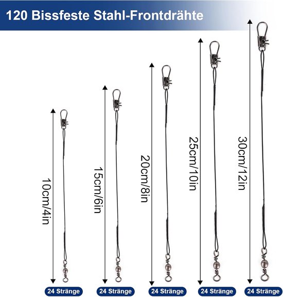 SnelShoppen - 120pcs Fluorocarbon Front Pocket Steel Verbindingsstukken 10/15/20/25/30cm voor Zoetwater en Zoutwater, Geschikt voor Roofvissen zoals S — afbeelding 5