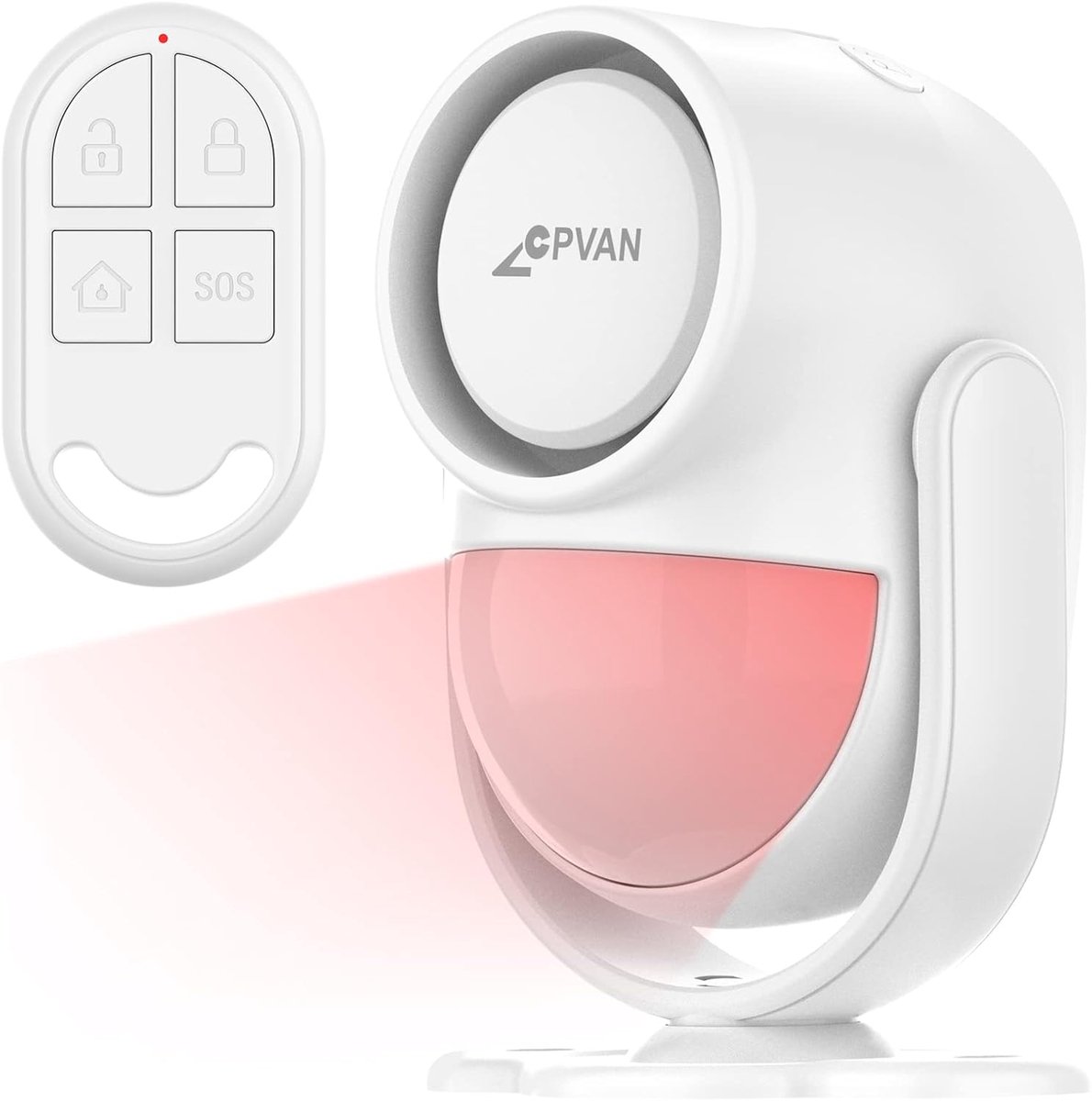 SnelShoppen - CPVAN PIR Bewegingsmelder Alarm met Afstandsbediening, 125dB, Diefstal Alarm Systeem voor Thuis, Motorhome, Garage, Kantoor, Witte Bevei