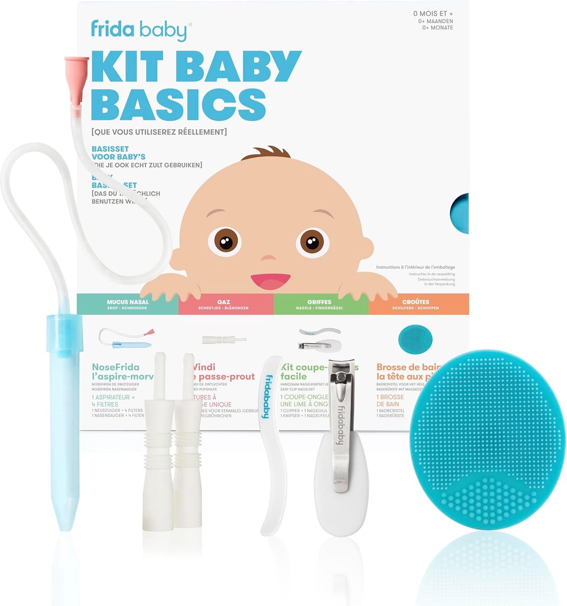 SnelShoppen - 6-delige Baby Essentiële Set met Neuszuiger, Nagelvijlen, Windi Gasafvoer, Badborstel en Opbergcase voor Babyverzorging