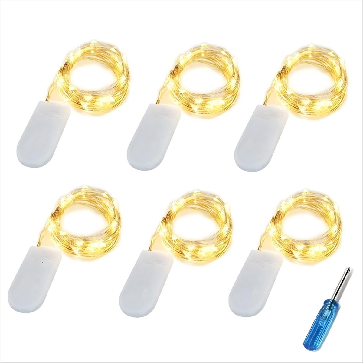 SnelShoppen - LED Fairy Lights 2m, 20 Warm Witte LEDs, Flexibele Zilver Draad, Inclusief CR2032 Batterijen, Perfect voor Kerst, Bruiloften, Feesten en