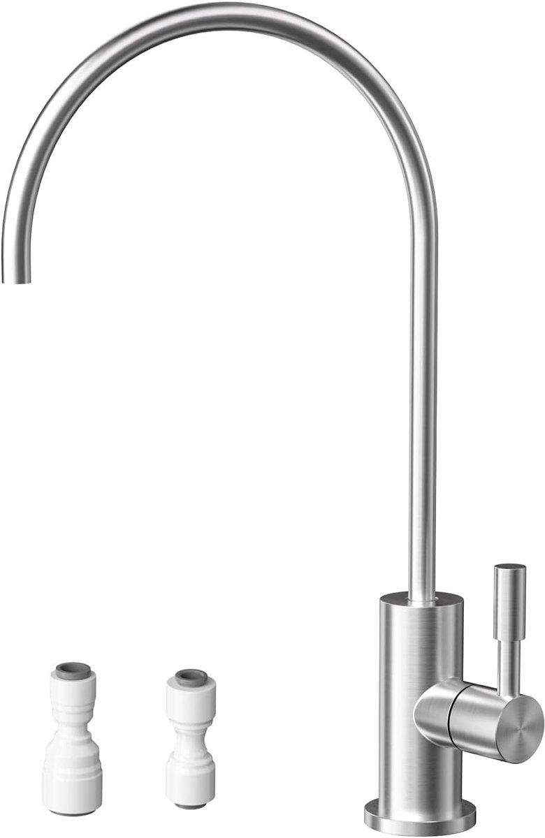 SnelShoppen - Reverse Osmosis Keukenkraan met 2 Adapters, RVS Waterfilter Kraan, Metalen Moer, Geborsteld Zilver voor Keuken, Drinkwater, Koken, Gezon