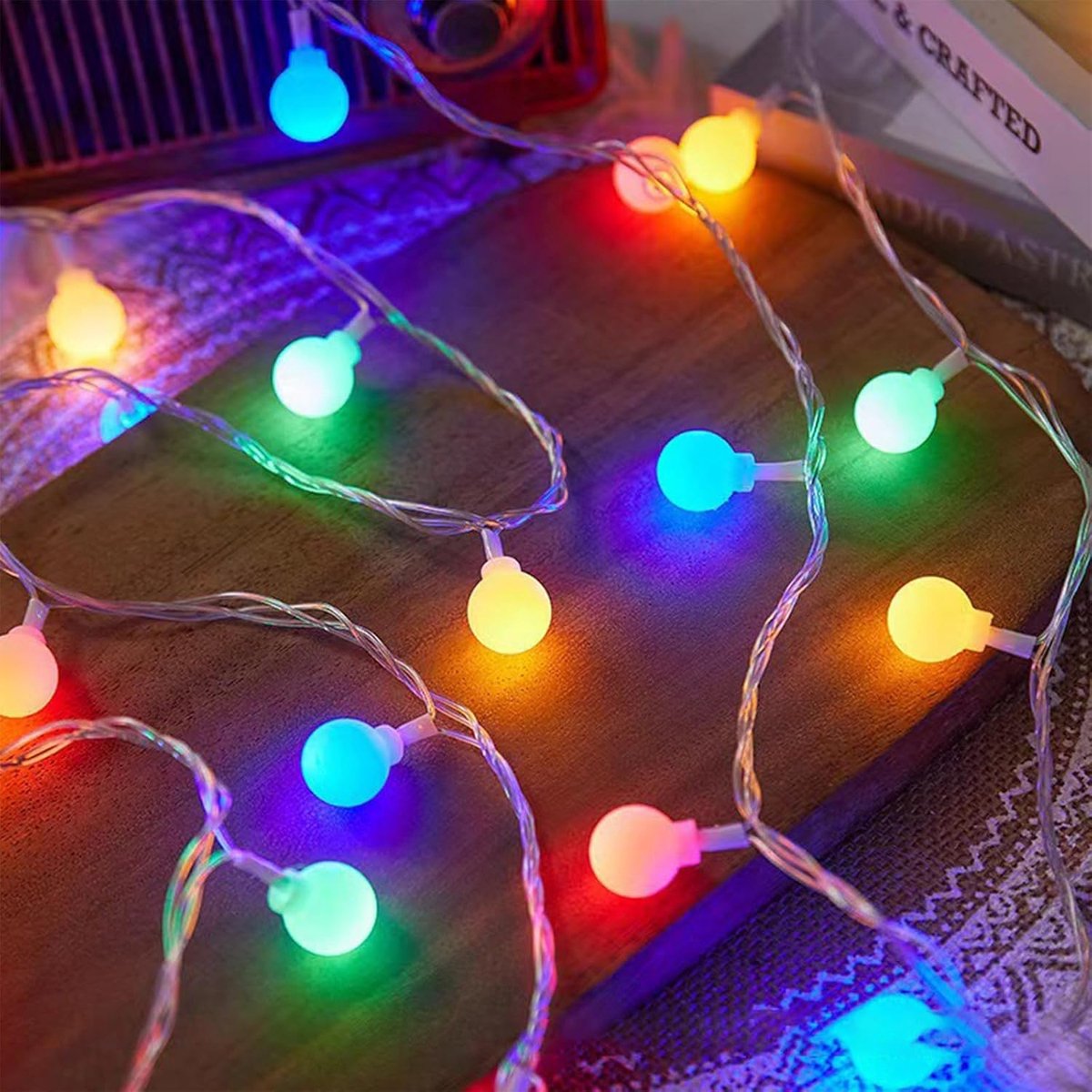 SnelShoppen - Kleurige Sfeerverlichting LED Lichtjes 3M 20 Ballen, Accu Aangedreven Fairy Lights voor Binnen Buiten, Feest, Tuin, Kerst, Balkon, Campi