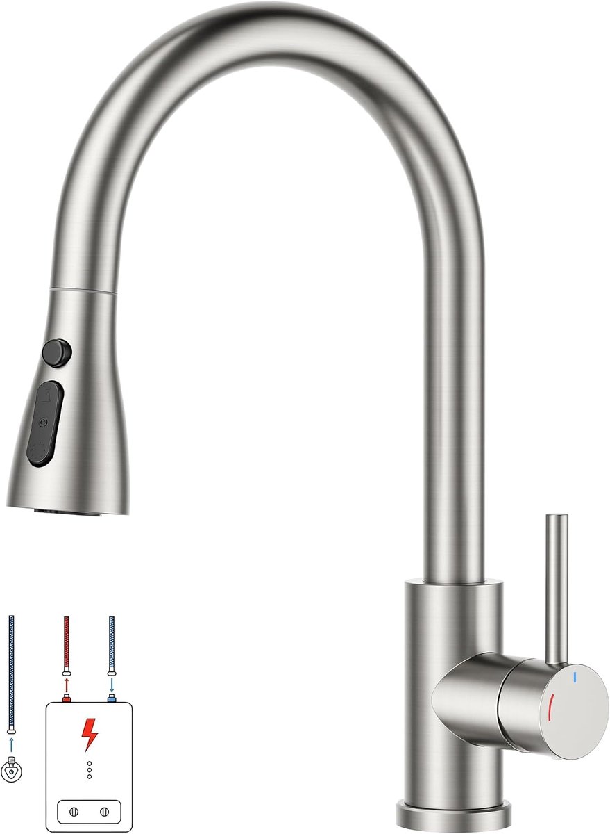 SnelShoppen - Low Pressure Keuken Mengkraan, Verwijderbare Keuken Faucet, 360° Draaiend, Geschikt voor Boilers en Onderbouw Apparaten, RVS