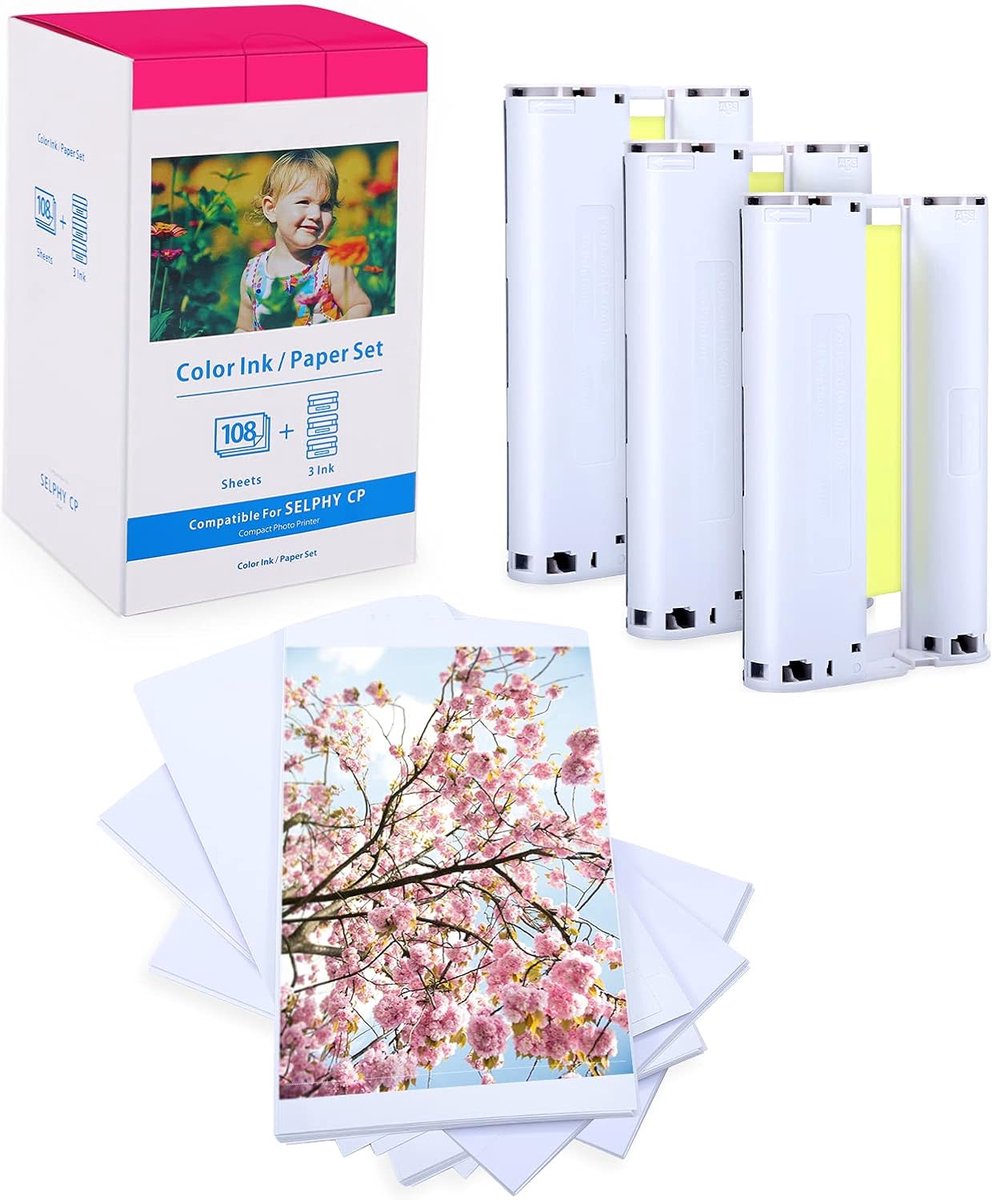 SnelShoppen - Fotopapier en Kartusche voor Canon Selphy CP1500 | 108 vellen 10x15 cm | 3 inktcartridges | Perfect voor feestelijke momenten en herinne