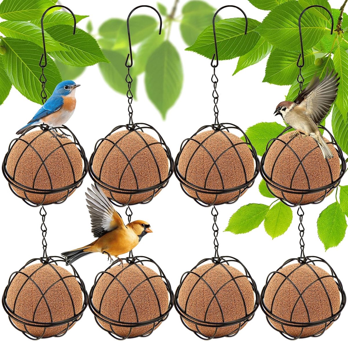 SnelShoppen - Chisel Ball Holder Bird Feeder Station - 8 Stuks - Hoogwaardige Gouden Vogelvoederhouder met Flipdeksel - Tuin, Balkon, Buiten - Flexibe