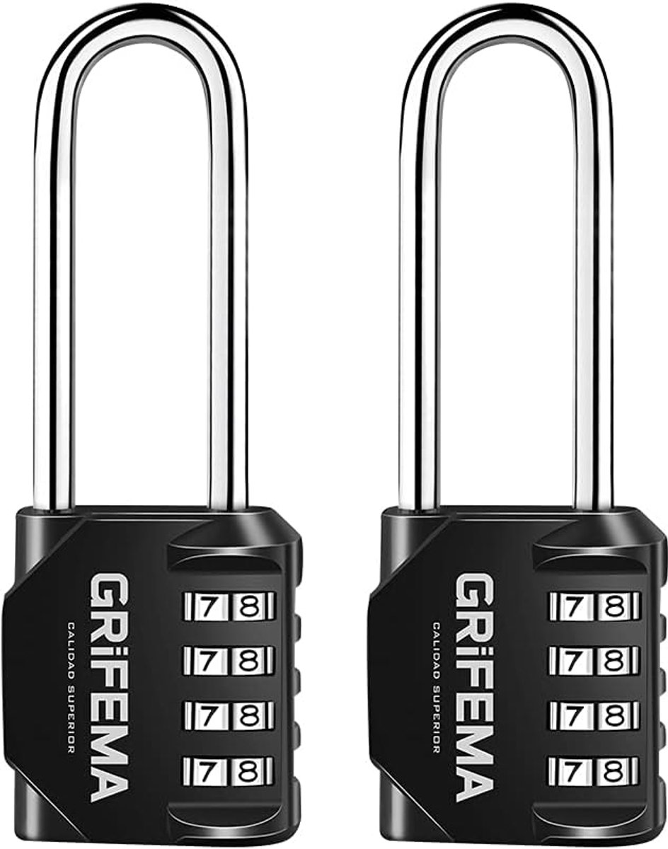 SnelShoppen - 4 Digit Combinatielock - Hoogbeveiligd Sleutelslot voor School, Sportlockers, Gereedschapskasten, Gym, 2 Stuks, Zwart, Weerbestendig