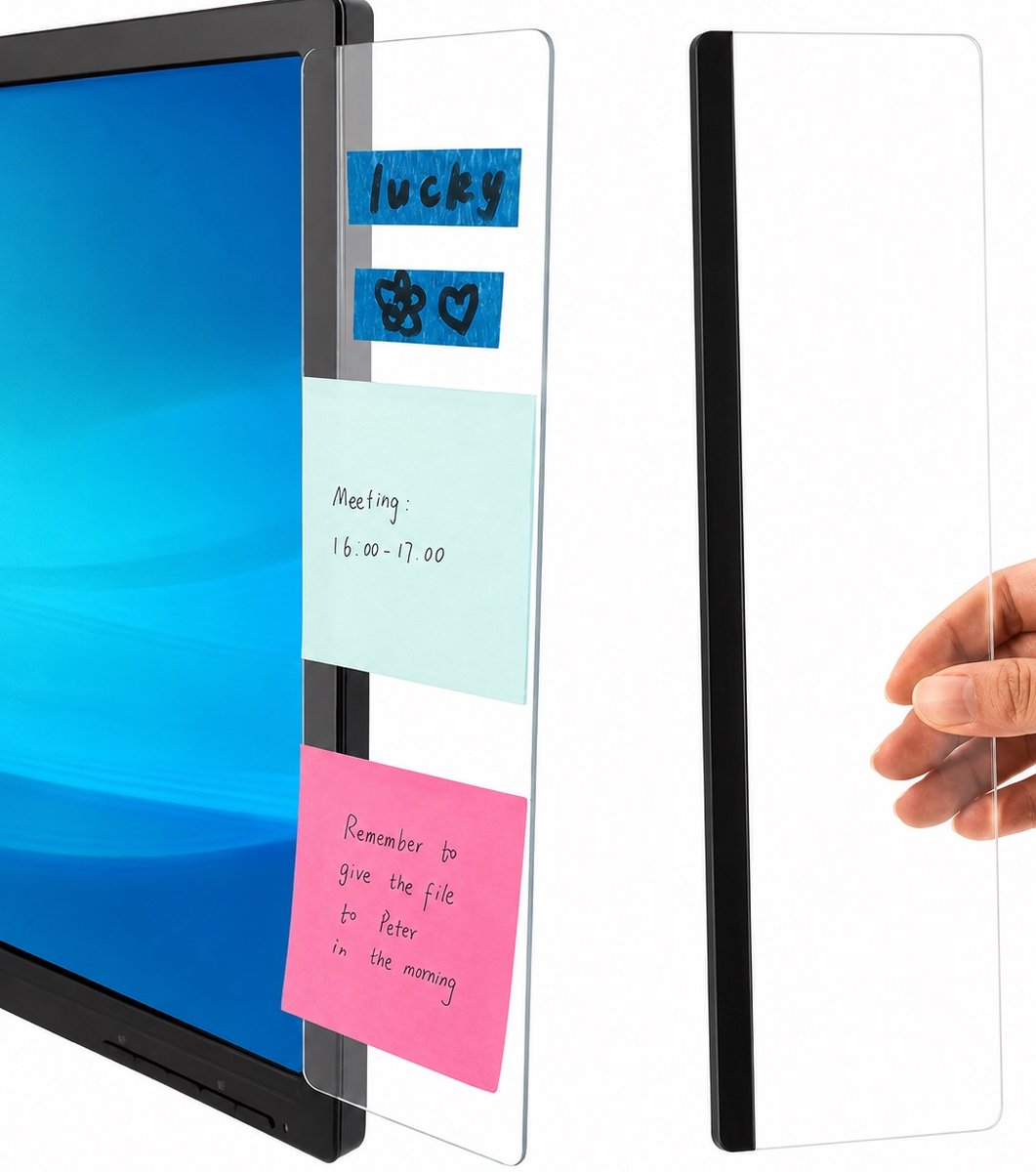 Computermonitor Memobord – Transparant Acryl Notitiebord – Zelfklevende Monitor Memo Board – Monitor Notitiehouder – Bureau Organizer – Home Office Accessoire – 28 x 7,7 cm