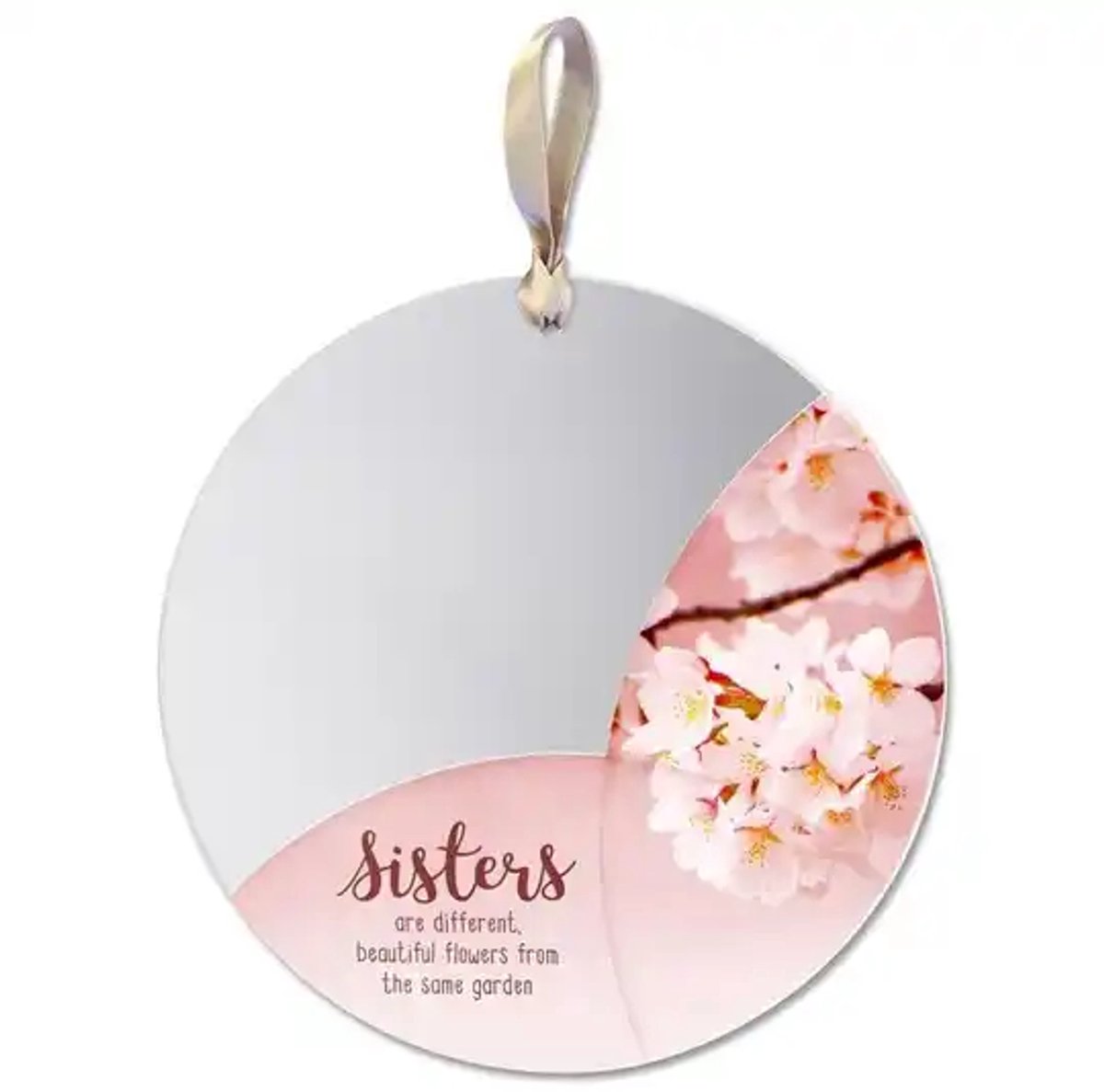 Spiegelhanger Sisters Rond – Decoratieve Spiegel met Inspirerende Tekst – Cadeau voor Zus met Ophanglint Ø12 cm