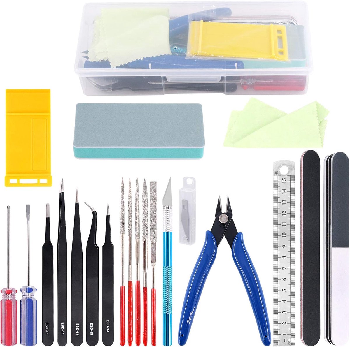 SnelShoppen - 21-delige Modelbouw Gereedschap Set voor Hobbyisten - Basis Modeler Tools Kit - Geschikt voor Gundam, Auto's en Creatieve Projecten