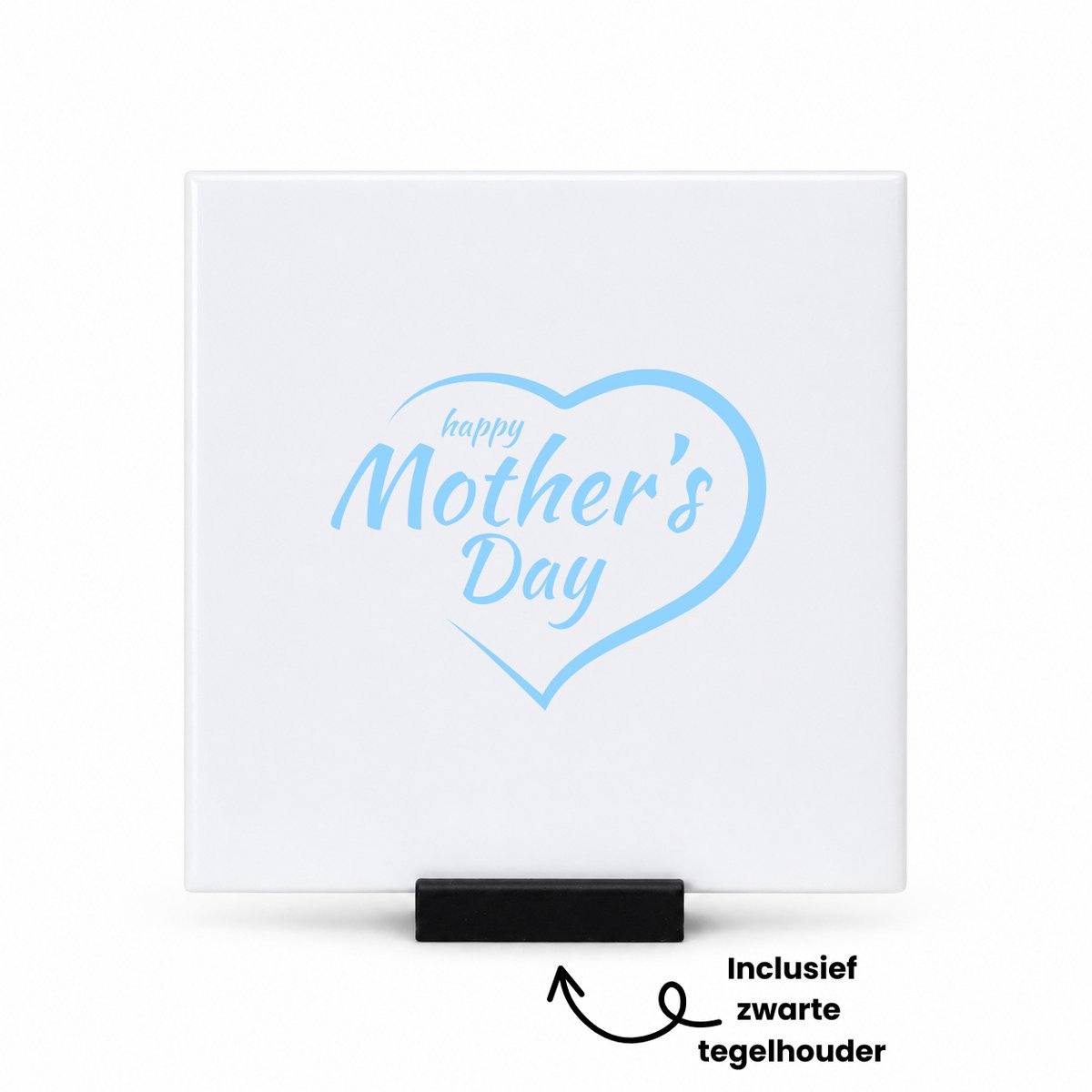 Hacebo Happy mothers day in blauw hart tegeltje met tegelhouder - Moeder - Happy mother - tegeltjes met tekst - moederdag cadeautje - Cadeau voor mama - Verjaardag - Geschenk - Cadeau - Gift - spreuktegels - 10.8x10.8 CM Wit