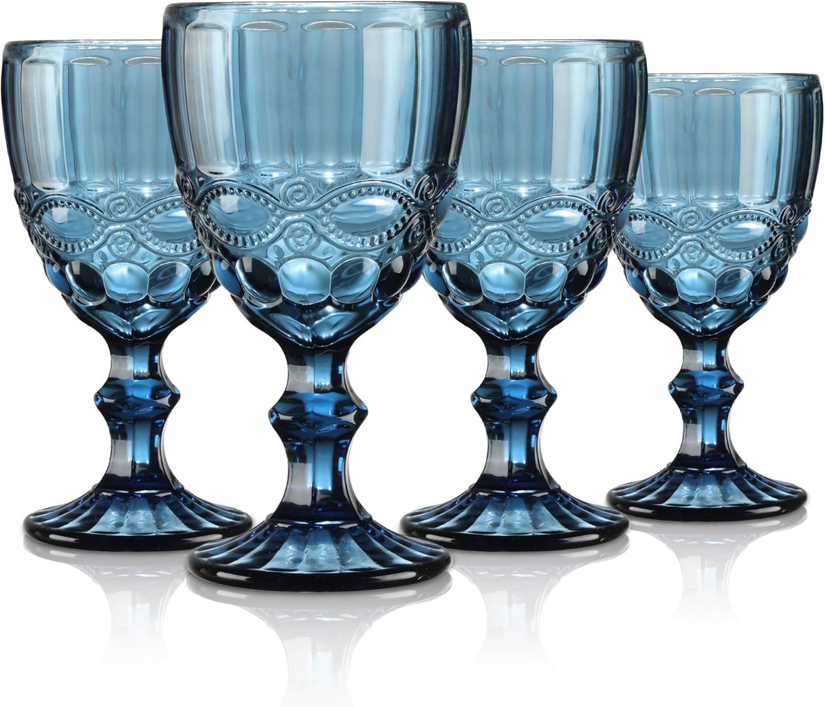 SnelShoppen - Vintage Wijnglazen Set van 4 - 300 ml - Embossed Design - Elegante Rode en Witte Wijnglazen - Chalice Glazen voor Drankjes - Perfect voo