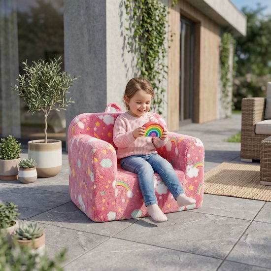 STILVORA Kinderfauteuil 64 x 49 x 49 Cm - Met Armleuningen, Draaggreep En Afneembare Wasbare Hoes - Voor Kinderkamer En Speelhoek - Stof Roze van STILVORA — afbeelding 4