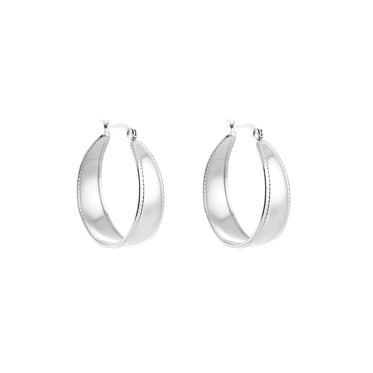 Stainless Steel Platte Hoop Oorringen – Elegante & Brede Vintage Oorringen - RVS - Zilver
