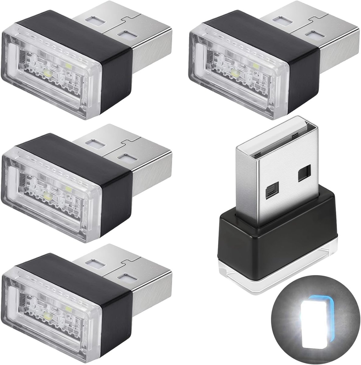 SnelShoppen - Mini USB LED Lichten voor Auto, Laptop en Powerbank - 5 Stuks Ambient Mood Licht - Wit - Multifunctioneel en Compact - Ideaal voor Feest