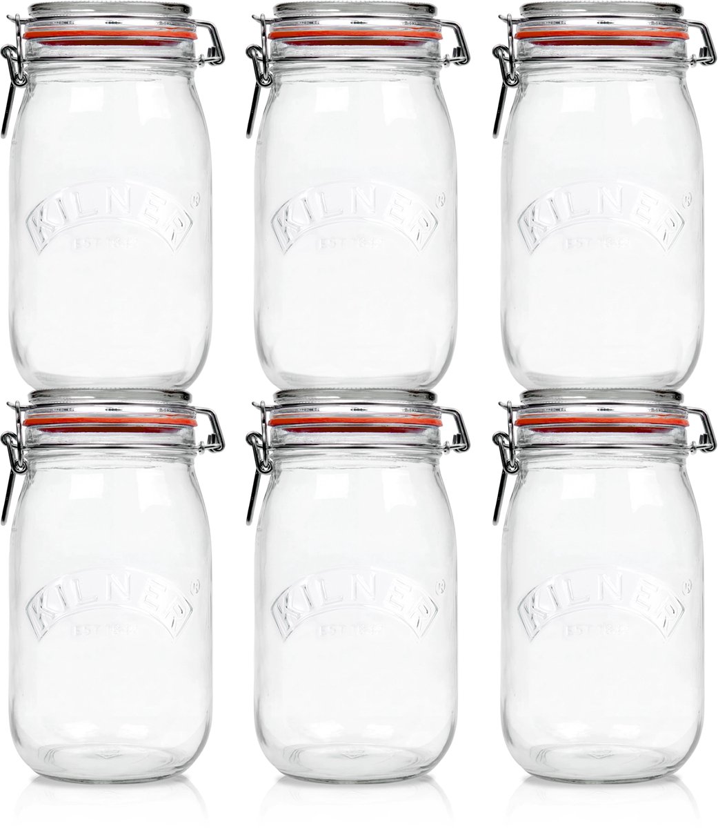 Kilner Weckpotten Set (6x 1500ml) | OP=OP VOORDEELSET | 6 Weckpotten van 1500 ML | Premium A-kwaliteit | Robuust en Voedselveilig | Ideaal als voorraadpot, inmaakpot of conserveerpot