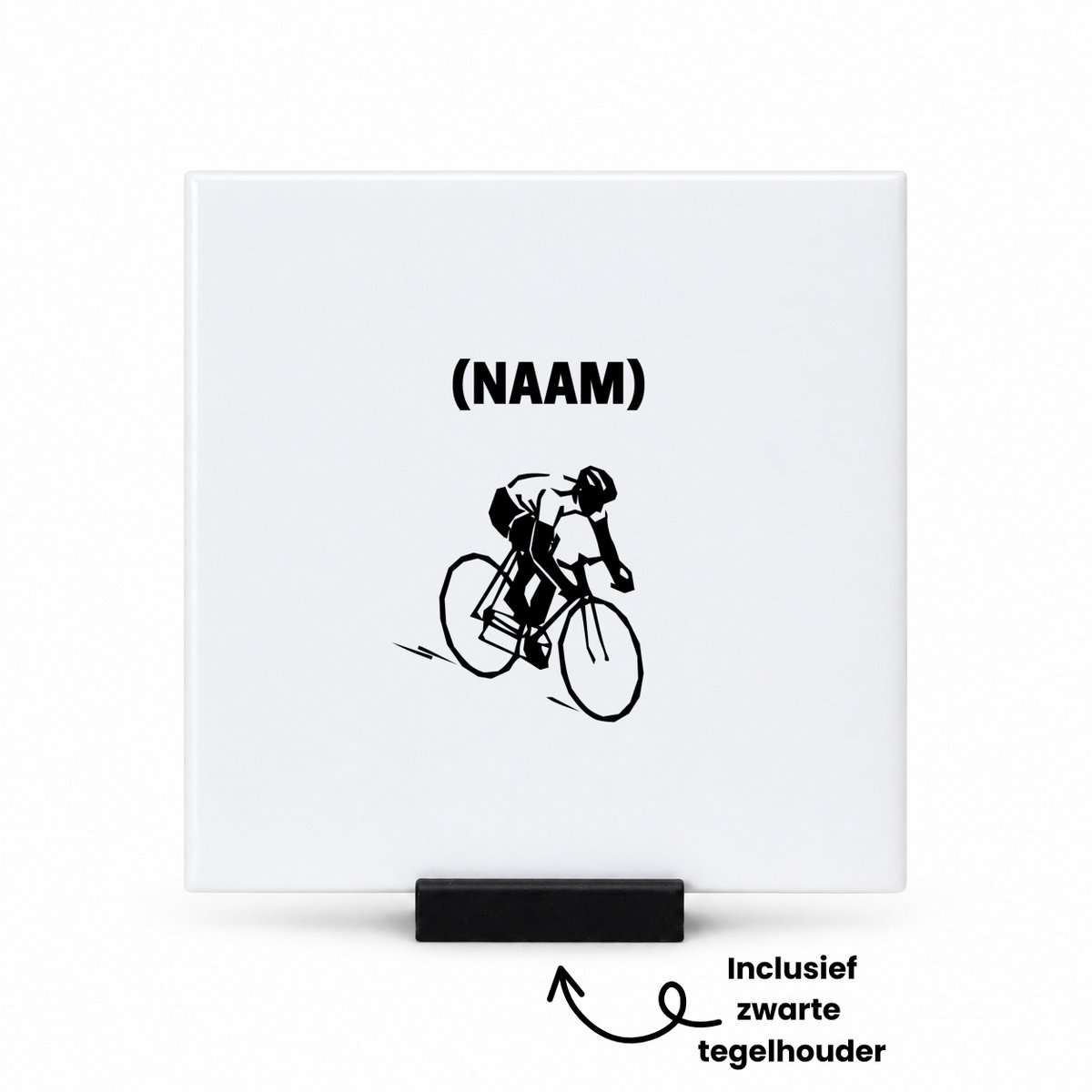 Hacebo Wielren met eigen naam tegeltje met tegelhouder - Wielrennen - Wielrenner - tegeltjes met tekst - Sport - spreuktegels - 10.8x10.8 CM Wit