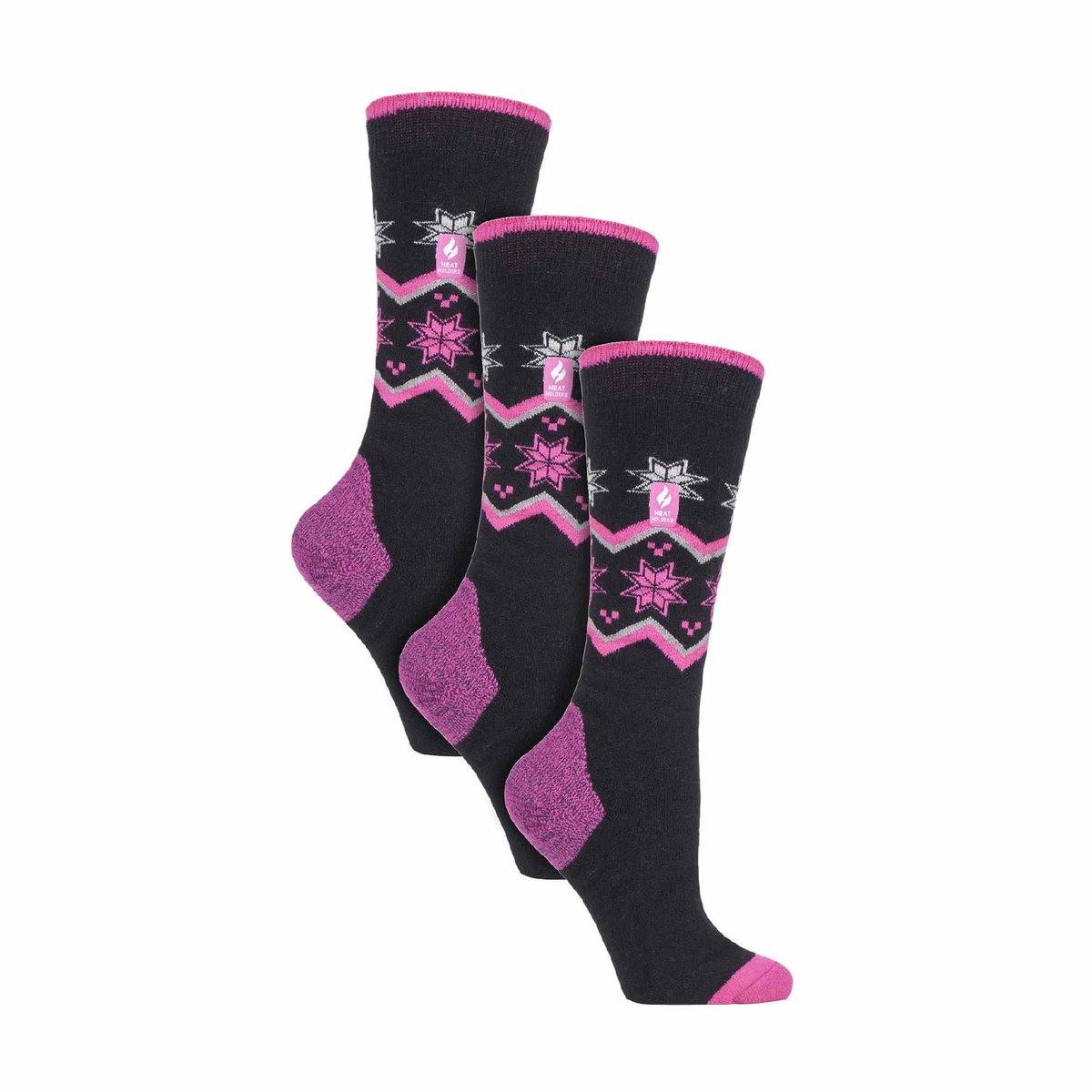 Heat Holders 3 paar Ultra Lite dames skisokken Zwarte Fairisle